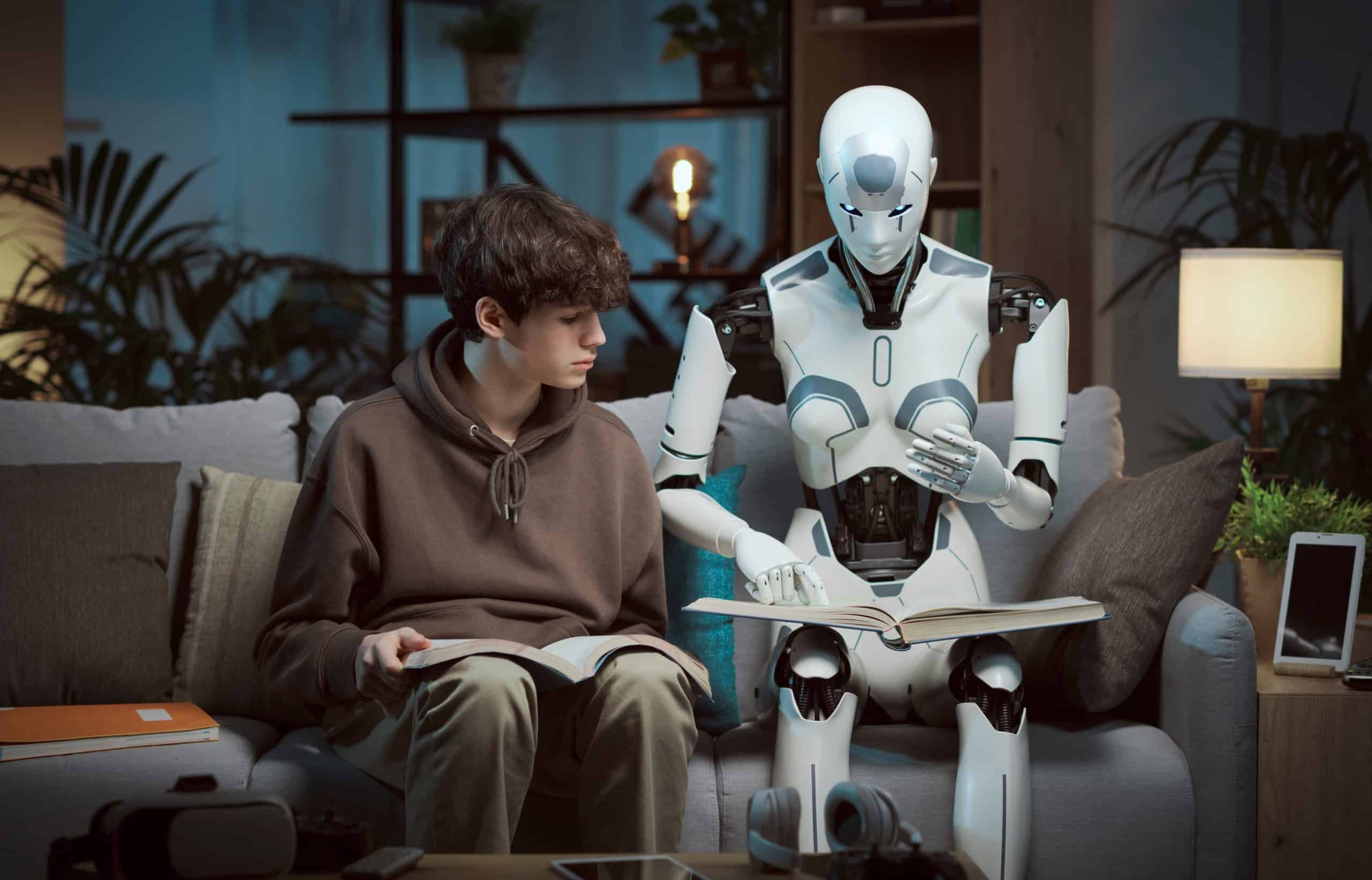 Innovative,Ai,Robot,Tutor,Helping,A,Teenage,Boy,With,Homework,